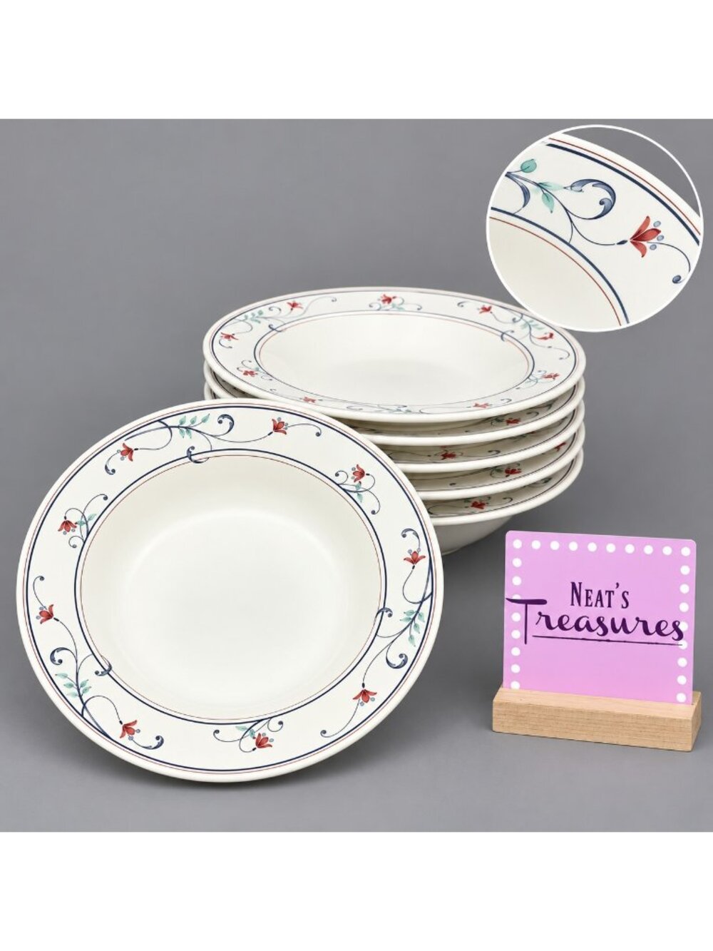 Mikasa Intaglio ANNETTE CAC20 Oven Safe Flower Scroll Rim Soup Pasta Bowls Set 6